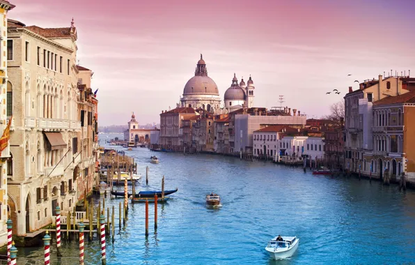 Небо, вода, город, здания, канал, венеция, италия, italy