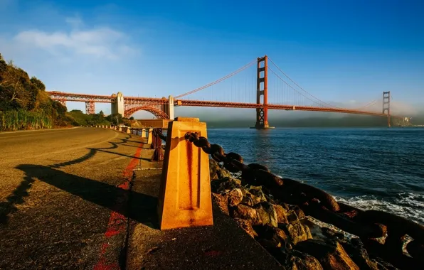 Картинка дорога, небо, мост, цепь, залив, Сан-Франциско, Золотые Ворота