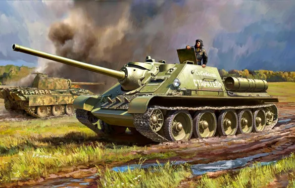 Картинка Танк, САУ, РККА, Су-85, Средний, WWII, Pz.V Panther, Восточный фронт