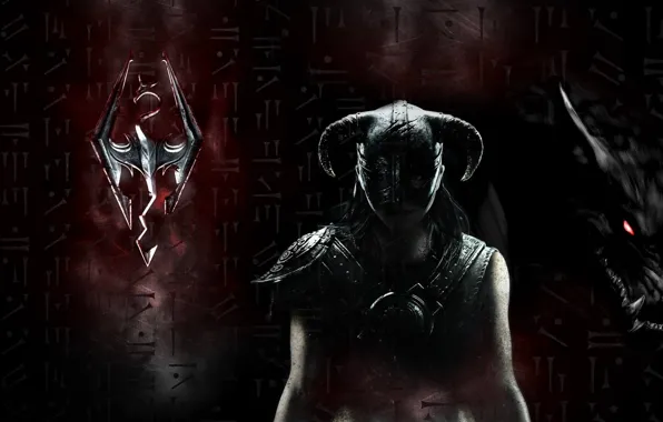 Blood, logo, game, wolf, dragon, fang, The Elder Scrolls V: Skyrim, viking