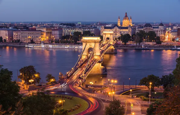 Огни, вечер, Венгрия, Будапешт