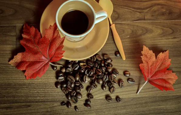 Осень, кофе, чашка, книга, autumn, leaves, cup, beans