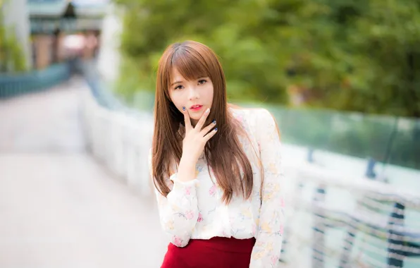 Взгляд, девушка, азиатка, милашка, боке