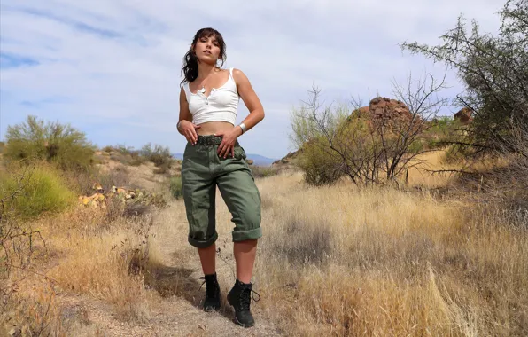 Sky, hot girl, desert, brown hair, nature, model, lovely, outside