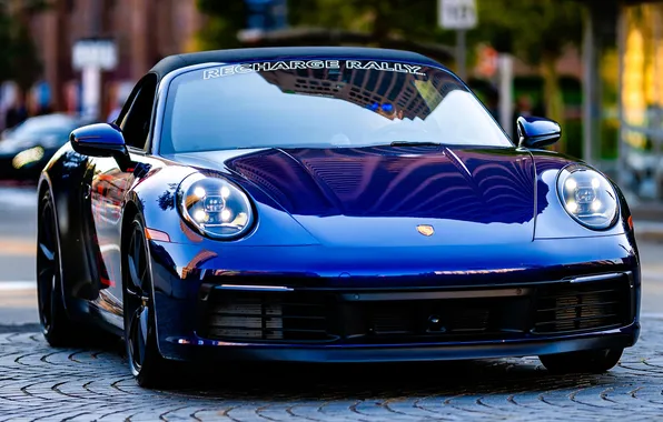 Синий, город, улица, Porsche