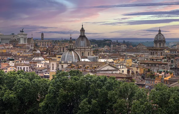 Картинка деревья, здания, дома, Рим, Италия, панорама, Italy, Rome