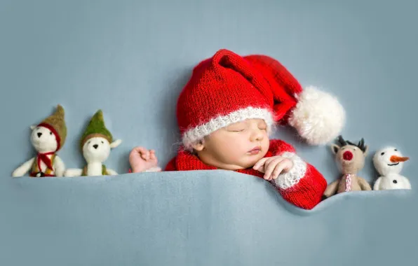 Картинка настроение, игрушки, сон, малыш, Новый год, Санта, ребёнок, гномик