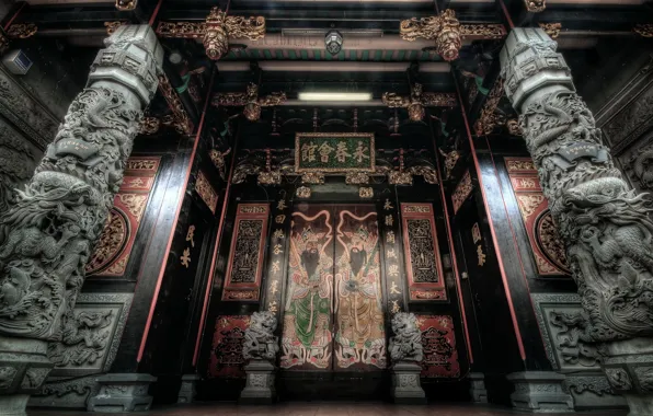 Temple, door, Oriental, columns