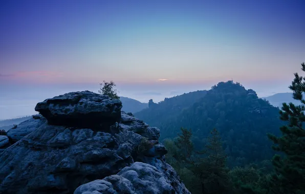 Небо, пейзаж, горы, утро