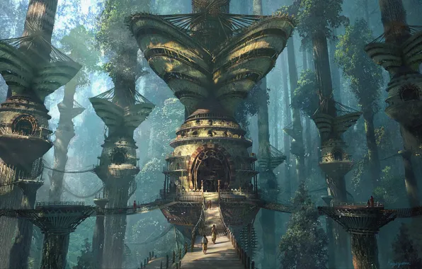 Лес, люди, сооружения, поселение, Deep In The Forest