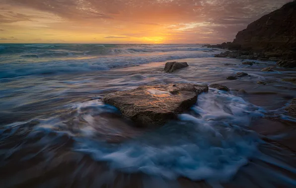 Море, закат, берег, Andalusia, La Barossa, Chiclana de la Frontera
