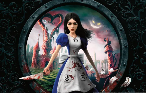 Картинка карты, кровь, Алиса, нож, Alice Madness Returns