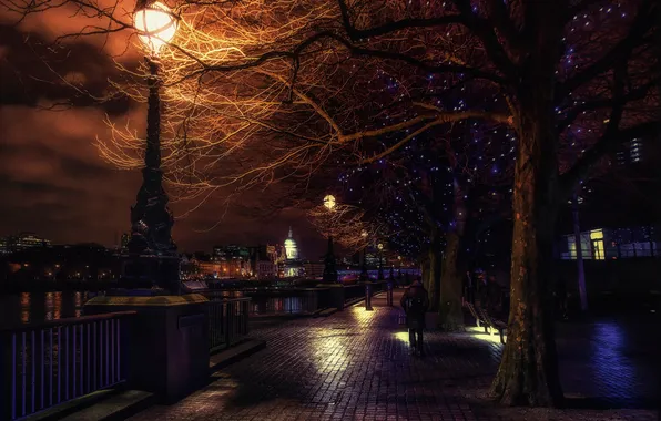 Картинка ночь, Англия, фонари, London