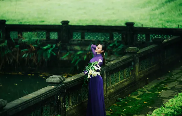 Картинка девушка, природа, азиатка, закрытые глаза