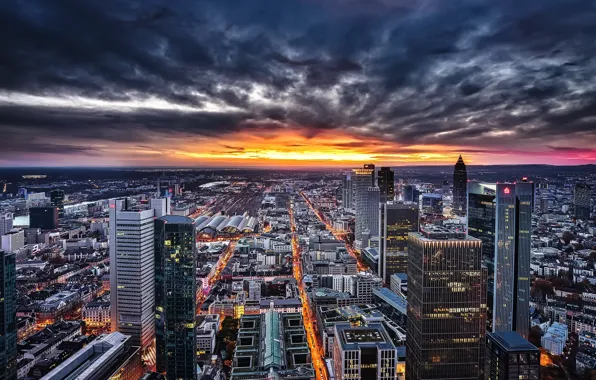 Картинка закат, город, Frankfurt