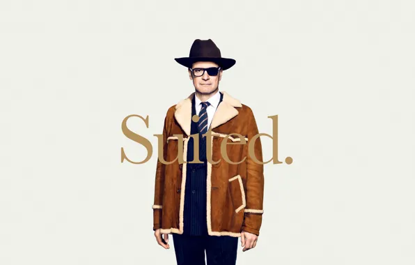 Фон, шляпа, очки, костюм, постер, Colin Firth, Колин Фёрт, дублёнка