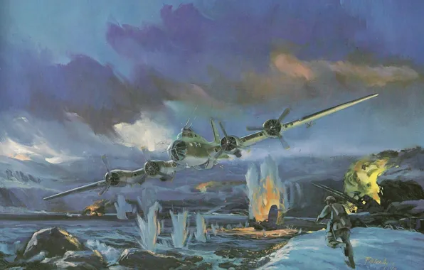 Картинка Boeing, Арт, B-17, Тяжёлый, Первый, Летающая крепость, Flying Fortress, Серийный