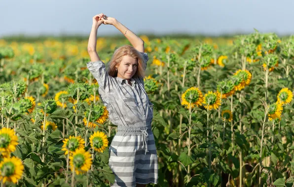 Field, nature, model, countryside, photoshoot, posing, pretty face, sunflowers