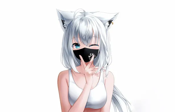 Girl, sexy, green eyes, long hair, boobs, animal ears, sexy girl, anime