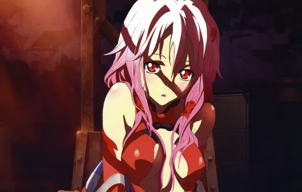 Свет, лицо, тень, красные глаза, art, розовые волосы, Guilty Crown, Yuzuriha Inori