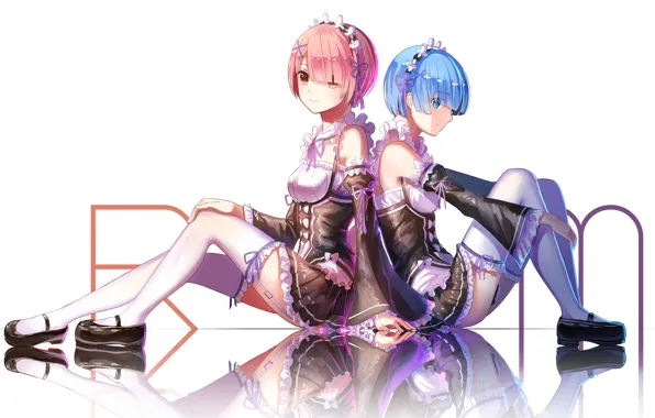 Девушки, art, ram, горничные, rem, re zero kara hajimeru isekai seikatsu