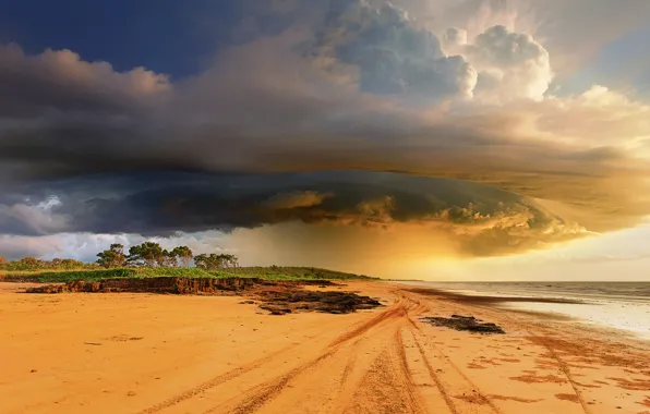 Пляж, небо, облака, тучи, Австралия, тропический шторм