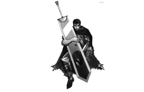 Меч, арт, мужчина, Berserk, Берсерк, guts, by kleineherz