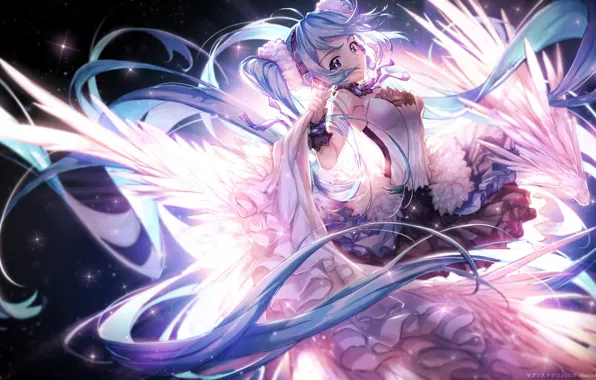 Hatsune miku, белые крылья, танец, хатсуне мику, голубые волосы, vocaloid