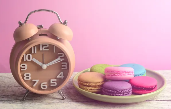 Картинка часы, colorful, десерт, pink, пирожные, сладкое, sweet, dessert