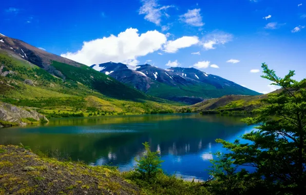 Горы, озеро, Чили, Chile, Patagonia, Патагония, Torres del Paine National Park, Торрес-дель-Пайне