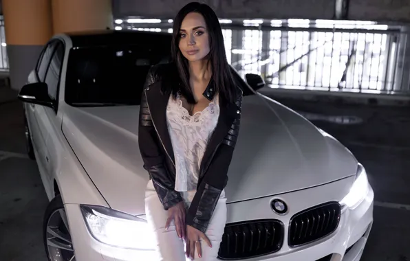 Взгляд, Девушки, BMW, красивая девушка, Валерия, белый авто, позирует над машиной