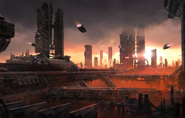 Город, Будущее, Машины, City, Архитектура, Фантастика, Dystopia, Cyberpunk