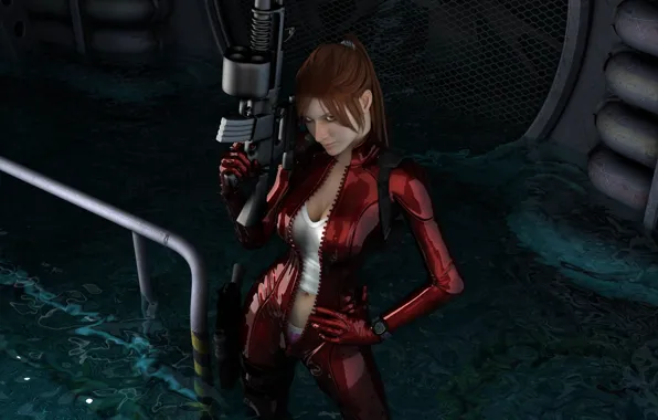 Картинка red, girl, sexy, red hair, woman, plastic, water, redhead, breasts, warrior, panty, fetish