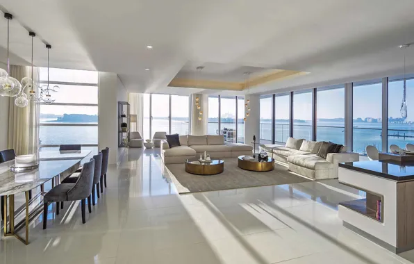 Интерьер, кухня, гостиная, столовая, luxury apartment