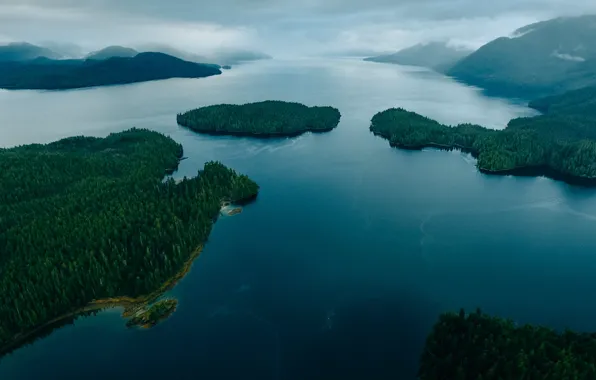 Лес, небо, вода, облака, озеро, река, Канада, Canada