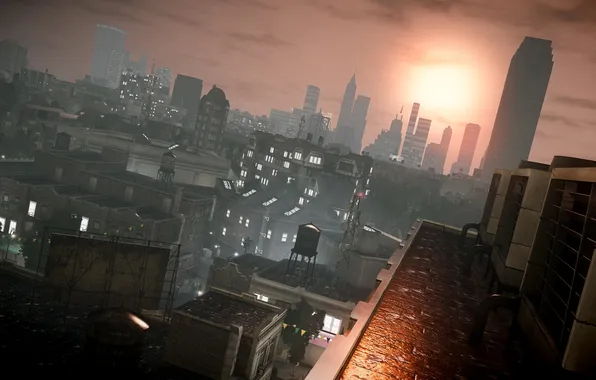 Картинка закат, город, нью йорк, Grand Theft Auto IV, gta4