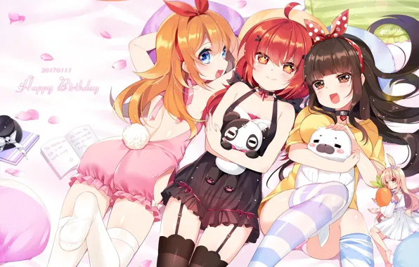 Картинка девушка, аниме, арт, трио