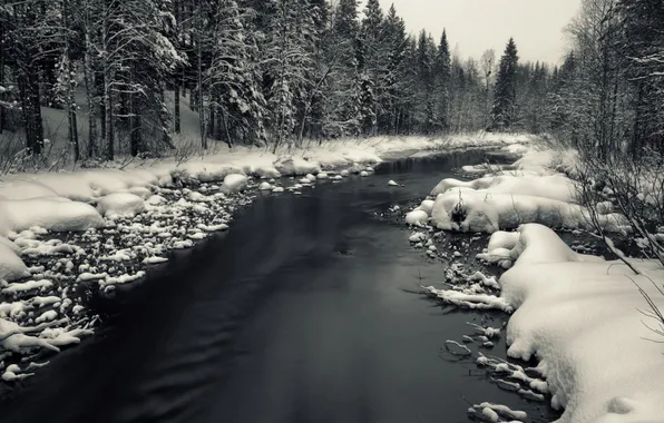 Зима, снег, река