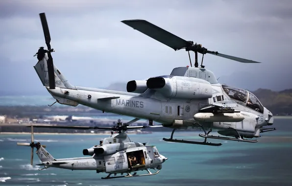 Полет, корпус, США, морской, вертолёты, пехоты, Bell UH-1Y
