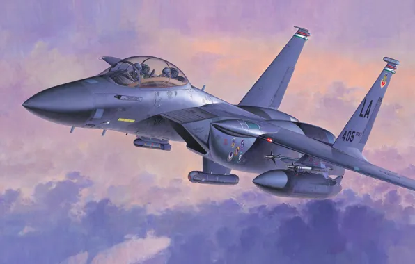 Картинка war, art, airplane, painting, aviation, jet, F-15E Strike Eagle