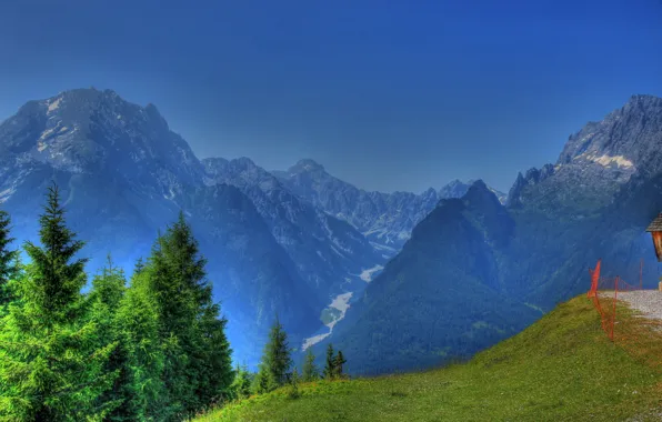 Пейзаж, горы, природа, HDR, Германия, Бавария, Рамзау