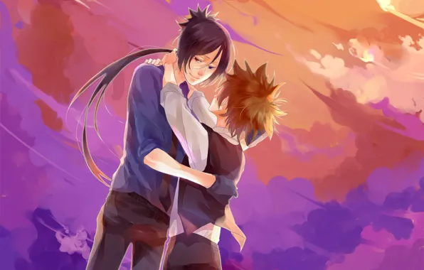 Закат, аниме, парни, Sawada Tsunayoshi, Rokudou Mukuro, Katekyo Hitman REBORN!