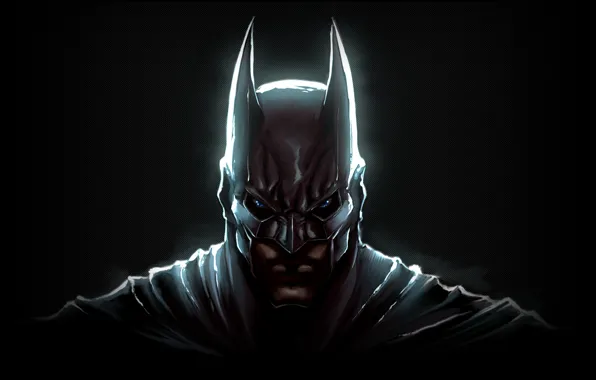 Картинка глаза, лицо, темный, маска, уши, рыцарь, плащ, The Dark Knight
