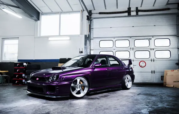 Subaru, Impreza, Purple, Front, WRX STI, Side, Garage, Subaru Impreza WRX STI