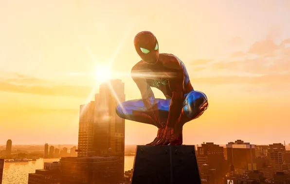 Город, утро, Spider-Man, PS4, Человек - паук, Spider-Man (PS4)