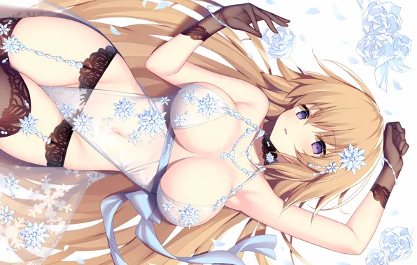 Girl, sexy, cleavage, thighhighs, bodysuit, long hair, boobs, anime