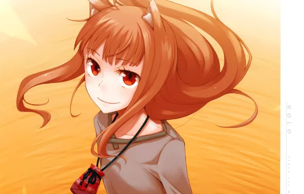 Взгляд, ветер, рыжая, рубашка, ушки, мешочек, Spice and Wolf, Holo