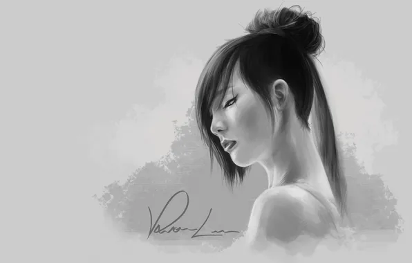 Картинка девушка, арт, черно-белое, монохромное, Vernon Lee