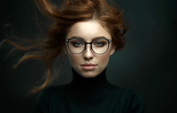 Взгляд, фон, модель, волосы, портрет, Alina, очки, прическа