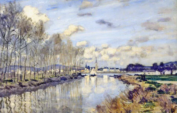 Пейзаж, картина, Клод Моне, Seen from the Small Arm of the Seine, Argenteuil